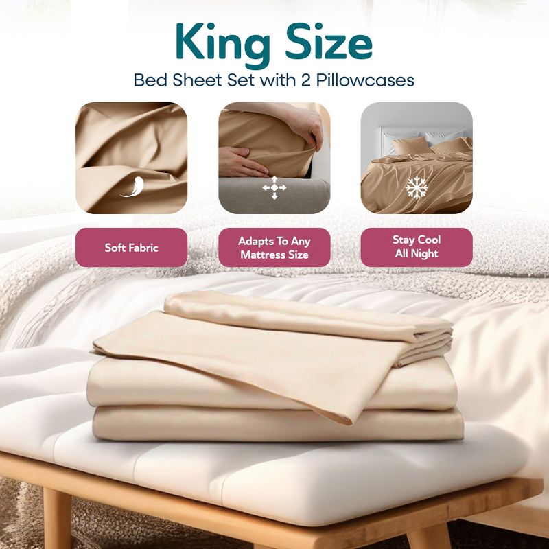 Sleepgram Viscose from Bamboo Bed Sheet Set w/2 Pillowcases, 2 of 7