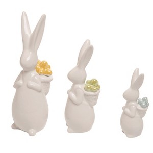 Transpac Ceramic Bunny Figurine Set of 3 with Backpacks Cute Easter Tabletop Decor for Home and Holiday Celebrations - 1 of 1