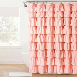 Ruffle Shower Curtain Floral Textured Vintage Farmhouse Style, 72x 72 - 1 of 4