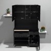 Kitchen Pantry Storage Cabinet with Removable Cart, Microwave Stand, Buffet Hutch with Adjustable Shelves and Rattan Doors for Dining Room - 4 of 4