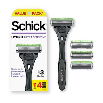 Schick Hydro Ultra Sensitive Razor – 3 Blade Razor for Men with Sensitive Skin – 1 Razor Handle with 4 Razor Refills