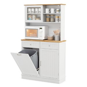 Tangkula Double Tilt Out Trash Cabinet w/ Hutch Kitchen Pantry Storage Cabinet White - 1 of 4