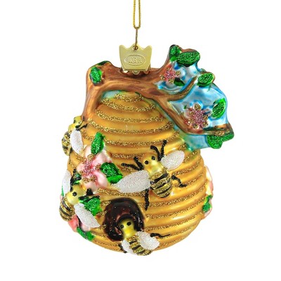 Noble Gems 3.5" Beehive Worker Bee Flowers  -  Tree Ornaments