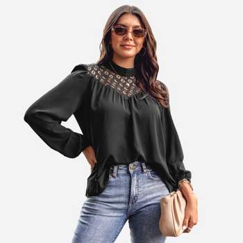 Women's Cutout Lace Peasant Sleeve Top - Cupshe
