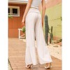 Women's Elastic Smocked Loose Wide Leg High Waist Pants  With Belt - 4 of 4