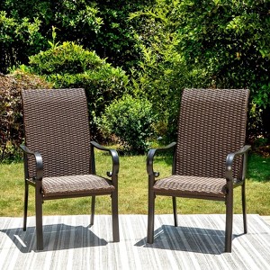 Rattan/Steel Patio Dining Arm Chairs - Captiva Designs: Weather-Resistant, Ergonomic, 2-Pack - 1 of 4