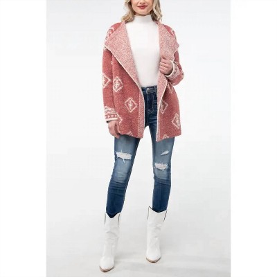 Women's OPEN FRONT AZTEC TERRY CLOTH CARDIGAN - Miss Me