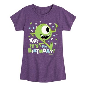 Girls' - Disney - Mike Yay It's My Birthday Fitted Short Sleeve Graphic T-Shirt - 1 of 4