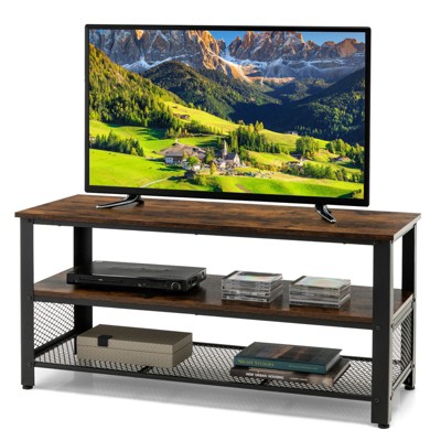 Costway 3-Tier TV Stand for 50-Inch Flat Screen TVs Entertainment Center Open Shelves Steel Frame TV Console Table Living Room Entryway Rustic Brown