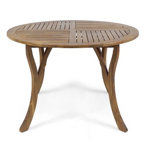 NAYSAYE Patio End Table Acacia Wood Circular Dining Table with Slat Design for Outdoor Use, Beige, 47.25"*47.25"*30" - 1 of 4