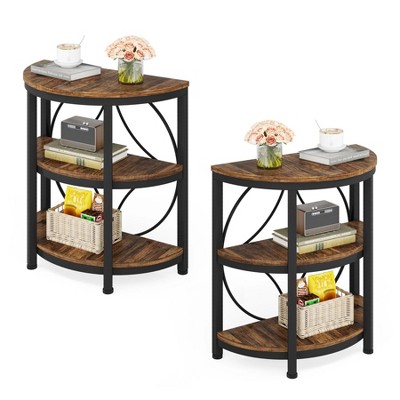 Hommoo Half-Round End Table, 3-Tier Narrow Side Table with Metal Frame