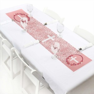 Big Dot of Happiness Pink Elegant Cross - Petite Girl Religious Party Paper Table Runner - 12 x 60 inches - 1 of 4