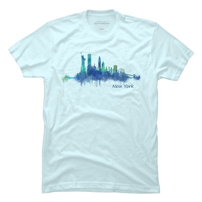 Men's Design By Humans New York City Skyline v05 Cityscape Watercolor By HQPhoto T-Shirt