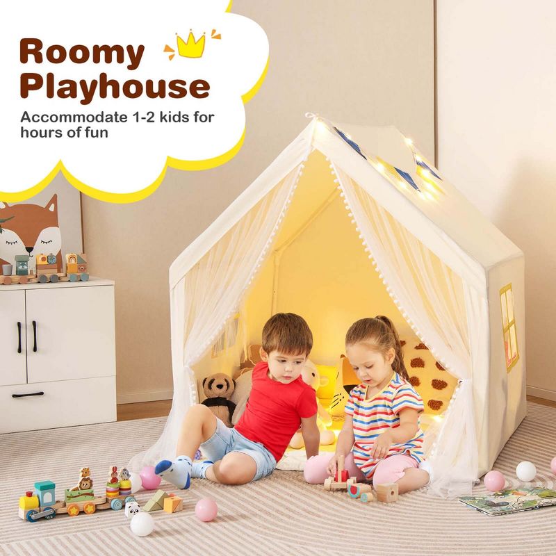 Costway Large Play Tent  Kids & Toddlers Playhouse with Washable Cotton Mat, Star Lights, 4 of 11