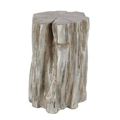 Silver Tree Trunk Inspired Round Fiberglass Accent Stool 13" x 19"
