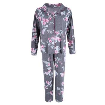 PJ Couture Women's Plus Size Floral Print Notch Pajama Set