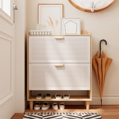 Shoe Cabinet with 2 Flip Drawers, 31.5 Inch Slim Shoe Organizer, Freestanding Hidden Narrow Shoe Rack Cabinet for Entryway Living Room Hallway