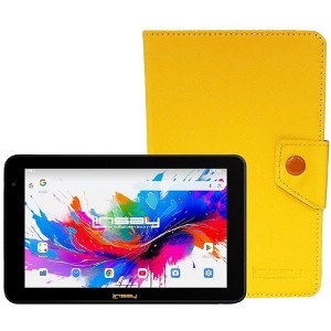 LINSAY 7" Tablet 128GB Storage Bundle with Yellow Leather Case Android 15 - 1 of 4