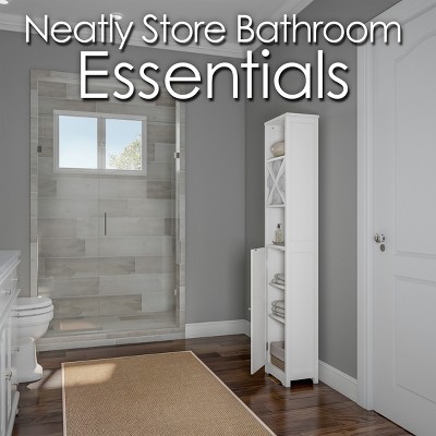 Sleek White Freestanding Bathroom Linen Tower with Adjustable Shelving