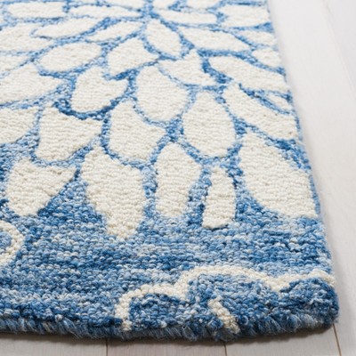 Blue and Ivory Floral Handmade Wool Area Rug, 3' x 5'