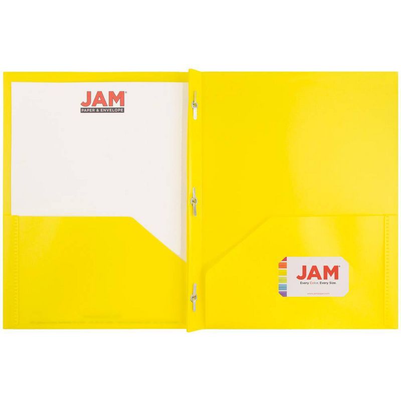 JAM 6pk POP 2 Pocket School Presentation Plastic Folders with Prong Fasteners Yellow, 4 of 8