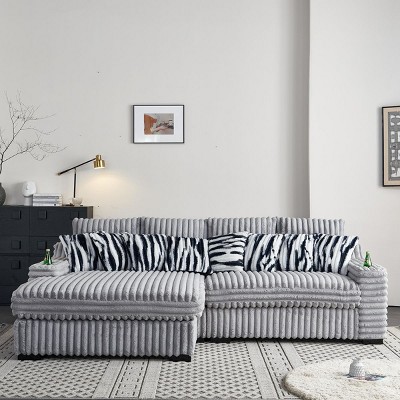 108“Oversized L Shaped Couch Chaise Lounge Sofas And Sectionals Super Soft Couch With Bluetooth Speakers And Wireless Charging-Cuddlewood