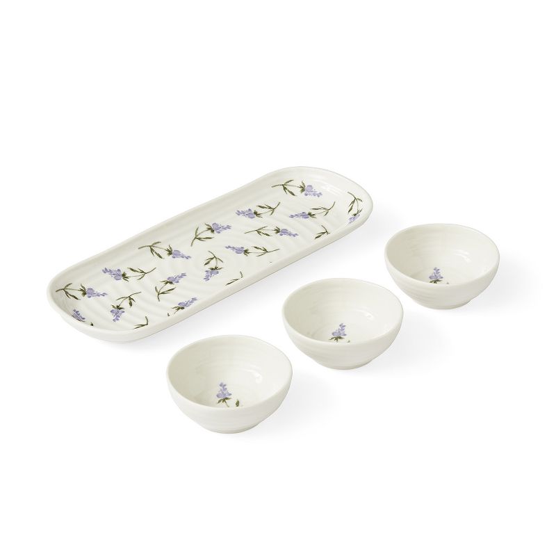 Portmeirion Sophie Conran Lavandula 4 Piece Bowl & Tray Set, Porcelain Chip & Dip Serving Set, Small Serving Bowls for Side Dishes, Salsa, Appetizers, 2 of 8