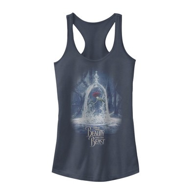 Juniors Womens Beauty and the Beast Rose Poster Racerback Tank Top - Indigo  - Small