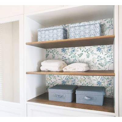 White and Blue Floral Self-Adhesive Peel and Stick Wallpaper Roll