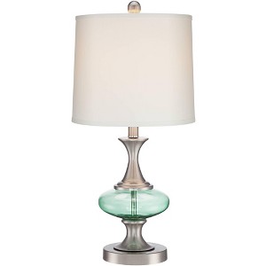 360 Lighting Reiner Modern Accent Table Lamp 23" High Brushed Nickel Blue Green Glass Off White Drum Shade for Bedroom Living Room Bedside Nightstand - 1 of 4