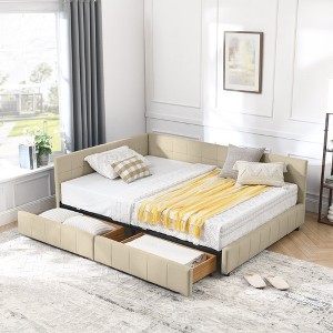 Sapphtopaz Daybed Bed Frame with Tufted Upholstered Sofa Bed with Armrests and Wood Slats Support Beds for Apartment, Bedroom - 1 of 4