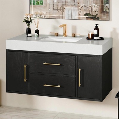 40 Inch Floating Vanity Set with 2 Closing Doors 2 Drawers Storage Cabinet