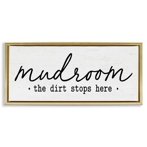 Stupell Industries Dirt Stops Here Mudroom Phrase Floating Frame Canvas Art - 1 of 4