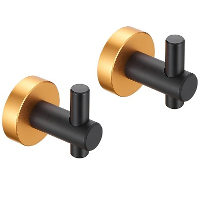 HANPURE Round Base Wall Hanging Hook with Screws- Black Gold Hook, 2 Pack, for Entry Shoe Cabinet, Wardrobe Bathroom Bedroom