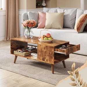 Wood Coffee Table with Sliding Top up to 50" TV, Modern Center Table with Open Storage Shelf for Living Room, Bedroom, Rustic Brown - 1 of 4
