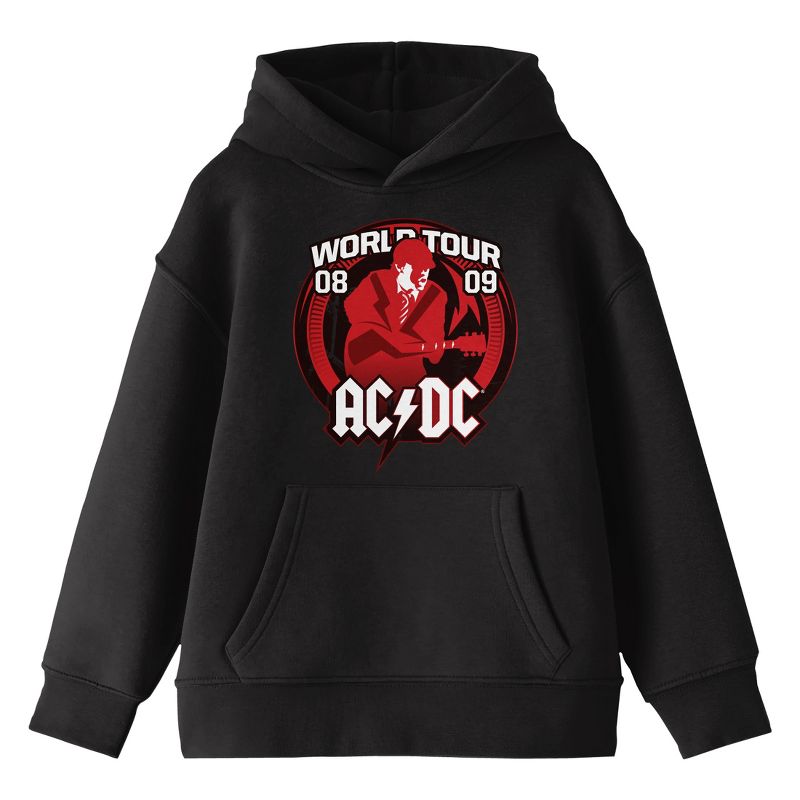 ACDC World Tour 08 09 Long Sleeve Black Youth Hooded Sweatshirt, 1 of 4