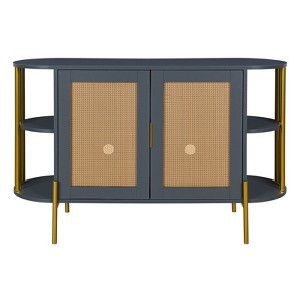 TIRAMISUBEST Dark Gray Curved Dining Cabinet with Gold Trim & Woven Rattan Doors-Buffet Sideboard - 1 of 4