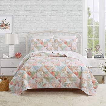 3pc Coventry Quilt Bedding Set White/Peach Orange - Modern Heirloom 