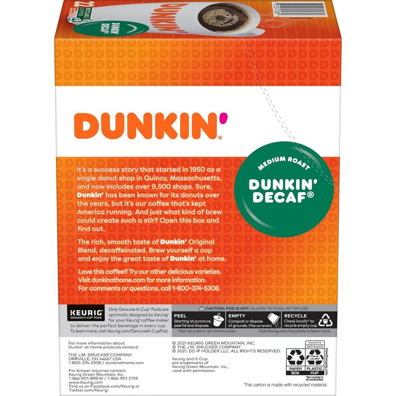 Dunkin&#39; Dunkin&#39; Decaf Medium Roast Coffee  - Keurig K-Cup Pods - 22ct, 3 of 12
