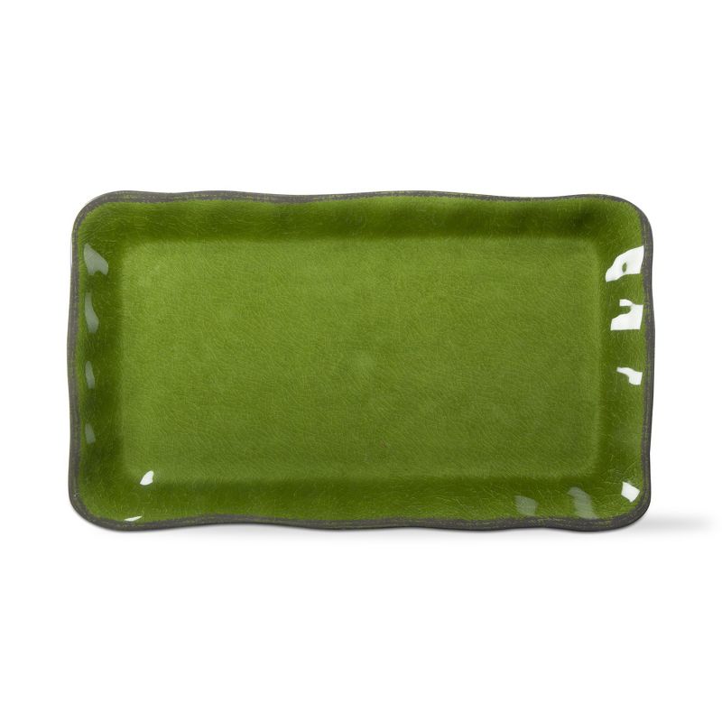 tagltd 17L in. x 11W in. Veranda Cracked Glaze Solid Wavy Edge Melamine Serving Platter   Indoor Outdoor Rectangle Green, 1 of 3