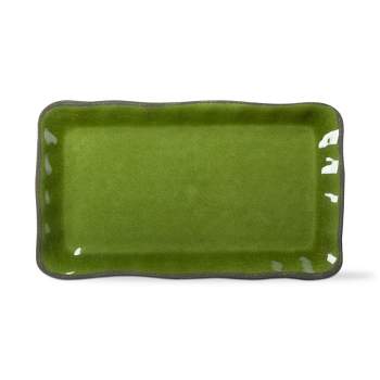 tagltd 17L in. x 11W in. Veranda Cracked Glaze Solid Wavy Edge Melamine Serving Platter   Indoor Outdoor Rectangle Green