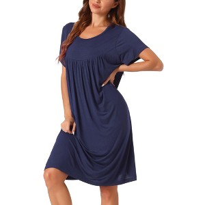 cheibear Women's Cotton Chest Pleat Design Loose Short Sleeve Cozy Nightgowns - 1 of 4