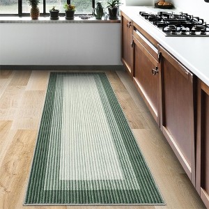 Large Accent Rug 10x13 - Modern Bordered Washable Indoor Carpet with Non-Slip Backing, Green - 1 of 4