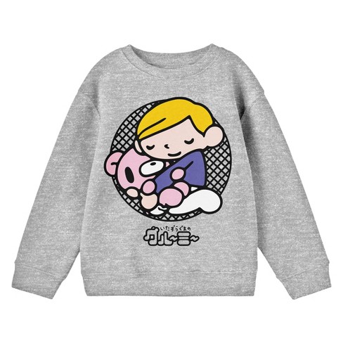 Gloomy Bear and Pitty Hugging Junior s Athletic Heather Gray Crew Neck Sweatshirt XS