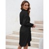 Coolmee Women's Casual Midi Shirt Dress Leopard Satin V Neck Button Down Long Sleeve Soft Dress with Belt - 4 of 4