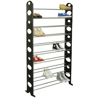 Home Basics 61-in H 10 Tier 30 Pair Black Plastic Shoe Rack in the