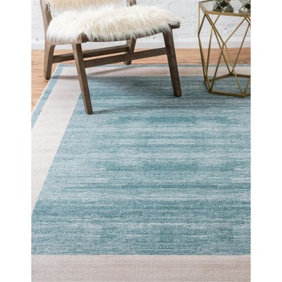 Turquoise and Ivory Rectangular Synthetic Area Rug