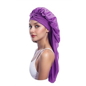 Anna-Kaci Satin Long Bonnet Sleep Cap with Stretch Turban Band for Hair Protection and Moisture Retention - 1 of 4