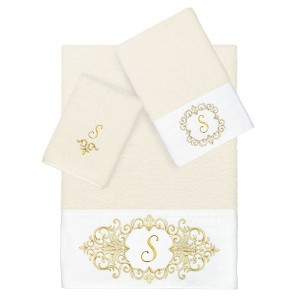 Linum Home Textiles 100% Turkish Cotton MONICA Gold Thread 3PC Embellished Towel Set - 1 of 4