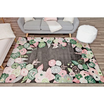 Royal Blossom Pink Onyx Floral Round Synthetic Rug
